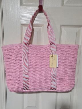 Havana Pink Woven Tote with Zebra-Pattern Straps